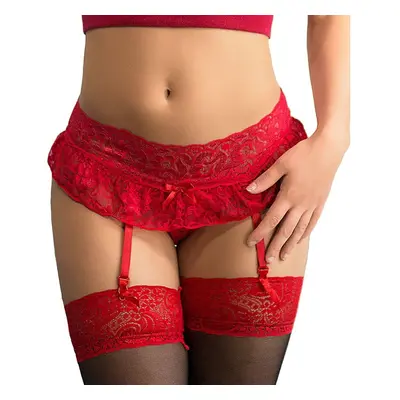 Tanga s podvazkovým pásem QUEEN LINGERIE Floral červená S-M