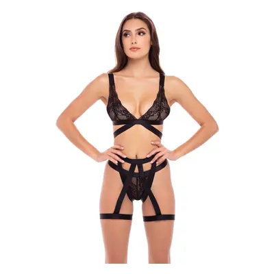 Souprava René Rofé STRAPS AND GARTERS BRA SET černá S-M