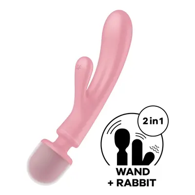 Masážní hlavice a vibrátor 2v1 SATISFYER Triple Lover růžová