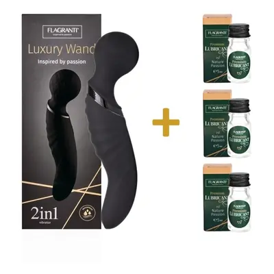 SET Masážní hlavice FLAGRANTI Luxury Wand 2v1 černá + 3 ks 5ml lubrikačního gelu ZDARMA