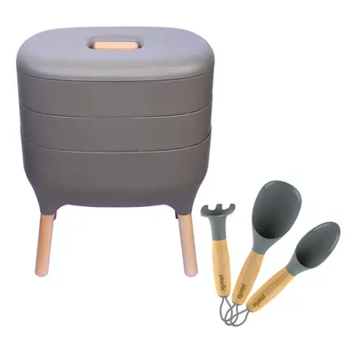 Plastia Set ŠEDÝ - Vermikompostér + Pěstební set 50,5 cm 38 cm