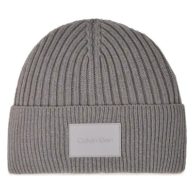 Čepice Calvin Klein Tonal Rubber Patch Beanie K50K511291 Stříbrná