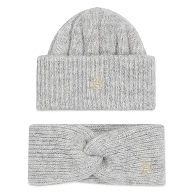 Sada čepice a čelenka Tommy Hilfiger Th Timeless Beanie + Headband AW0AW15370P4A Šedá