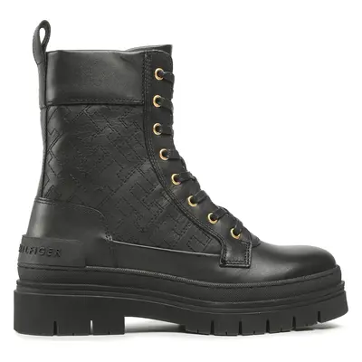 Turistická obuv Tommy Hilfiger Lace Up Zip Boot Monogram FW0FW06849 Černá