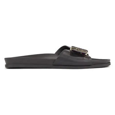 Nazouváky Tommy Hilfiger Th Hardware Leather Flat Sandal FW0FW07940 Černá