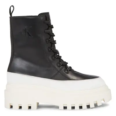 Polokozačky Calvin Klein Jeans Flatform Lace Up Boot Lth YW0YW01110 Černá