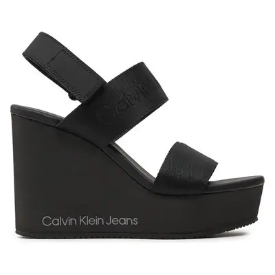 Sandály Calvin Klein Jeans Wedge Sandal Webbing In Mtl YW0YW01479 Černá