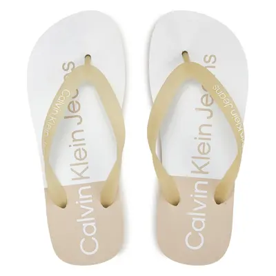 Žabky Calvin Klein Jeans Beach Sandal Flatform Monologo YW0YW01617 Écru