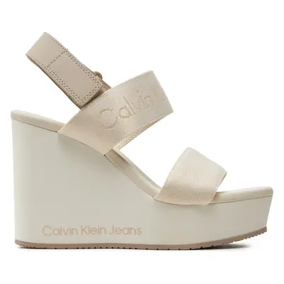 Sandály Calvin Klein Jeans Wedge Sandal Webbing In Mtl YW0YW01479 Écru