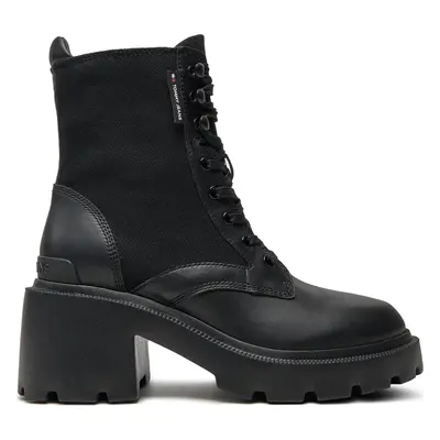 Polokozačky Tommy Jeans Tjw Mid Heel Boot Mix Media EN0EN02556 Černá