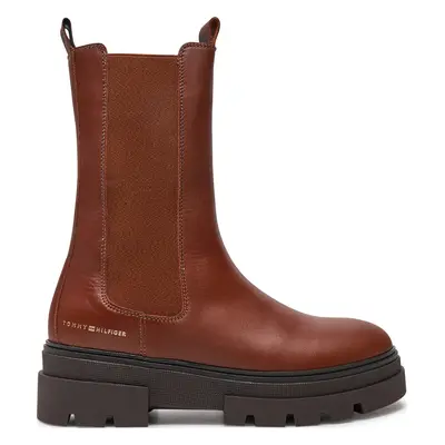 Kotníková obuv s elastickým prvkem Tommy Hilfiger Monochromatic Chelsea Boot FW0FW06730 Hnědá