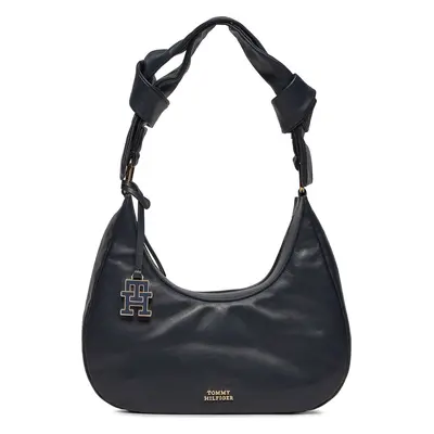 Kabelka Tommy Hilfiger Pushlock Leather Hobo AW0AW16073 Tmavomodrá