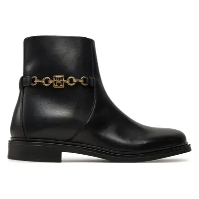 Polokozačky Tommy Hilfiger Th Chain Leather Low Bootie FW0FW08251 Černá