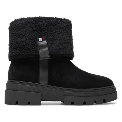 Polokozačky Tommy Hilfiger Faux Fur Suede Roll-Down Boot FW0FW08158 Černá