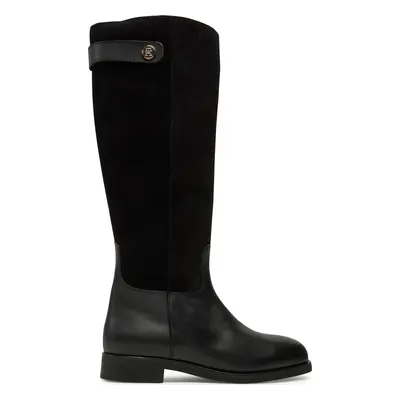 Kozačky Tommy Hilfiger Th Stud Leather Mix Long Boot FW0FW08341 Černá