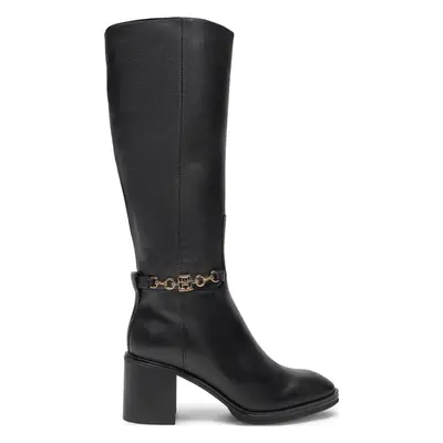 Kozačky Tommy Hilfiger Th Chain Leather Long Boot FW0FW08182 Černá