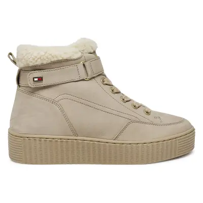 Sneakersy Tommy Hilfiger Faux Fur Nubuck Low Lace-Up FW0FW08172 Béžová