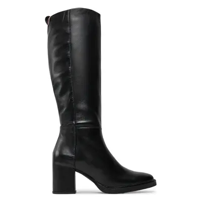 Kozačky Tommy Hilfiger Long Boot Mid Wrapped Lthr Heel FW0FW08099 Černá