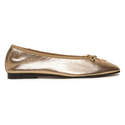 Baleríny Tommy Hilfiger Ballerina Soft Leather Metallic FW0FW08452 Zlatá