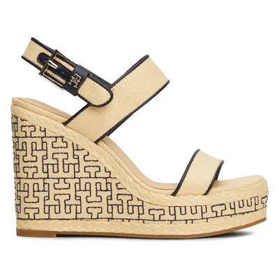 Sandály Tommy Hilfiger Platform Th Mono Rafia Wedge FW0FW08052 Béžová