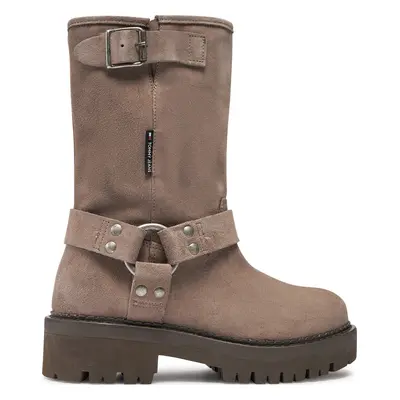 Polokozačky Tommy Jeans Tjw Urban Biker Boot Suede EN0EN02729 Šedá