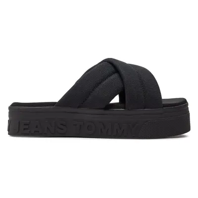 Nazouváky Tommy Jeans Tjw Lettering Flatform Sandal EN0EN02465 Černá