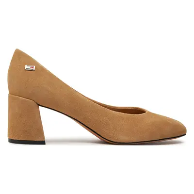 Lodičky Tommy Hilfiger Th Suede Mid Heel Block Pump FW0FW07717 Béžová