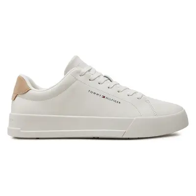 Sneakersy Tommy Hilfiger Th Court Leather Grain Ess FM0FM05297 Écru