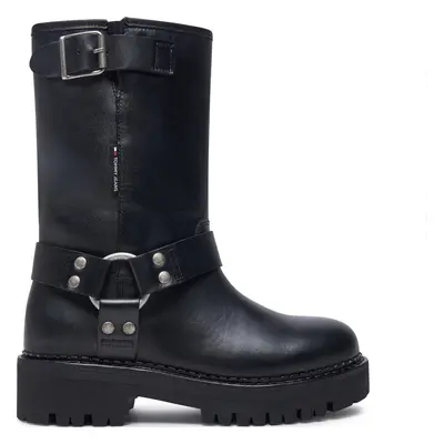 Polokozačky Tommy Jeans Tjw Urban Biker Boot Leather EN0EN02728 Černá