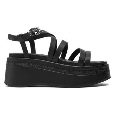 Sandály Tommy Jeans Tjw Strappy Wedge Sandal EN0EN02516 Černá