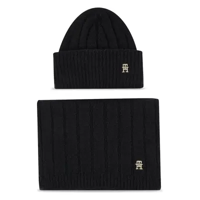 Sada čepice a šál Tommy Hilfiger Th Timeless Beanie + Scarf AW0AW15367BDS Černá