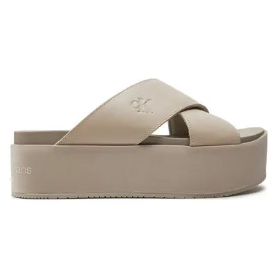 Nazouváky Calvin Klein Jeans Flatform Cross Mg Uc YW0YW01349 Béžová