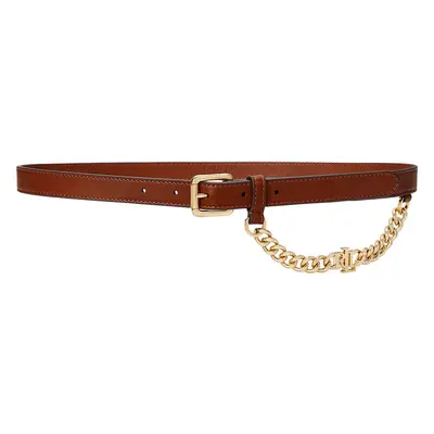 Dámský pásek LAUREN RALPH LAUREN Logo-Chain Leather Skinny Belt 412968767001 Hnědá