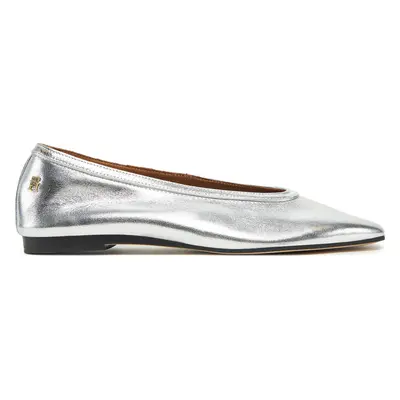 Baleríny Tommy Hilfiger Soft Metal Lthr Ballerina No Bow FW0FW08601 Stříbrná