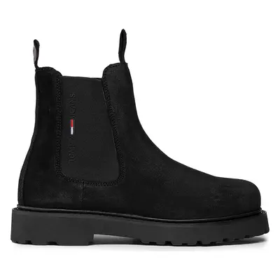 Kotníková obuv s elastickým prvkem Tommy Jeans Suede Chelsea Boot EM0EM00829 Černá