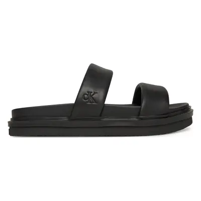 Nazouváky Calvin Klein Jeans Flat Molded Doublebar Sandal Lth YM0YM01226 Černá