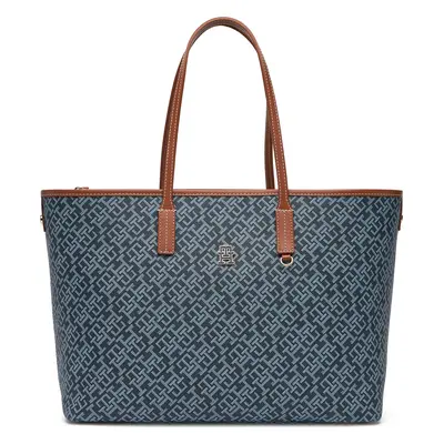 Kabelka Tommy Hilfiger Th Monoplay Leather Tote AW0AW17416 Tmavomodrá