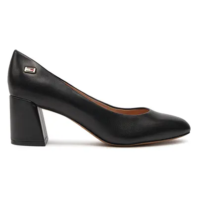 Lodičky Tommy Hilfiger Th Leather Mid Heel Block Pump FW0FW07716 Černá