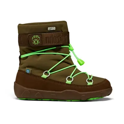 Affenzahn SNOWY WITTY VEGAN SNOWBOOT FROG Green Brown | Dětské zimní zateplené barefoot boty