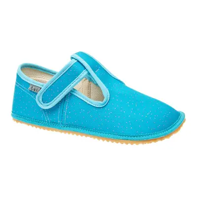 BEDA PAPUČE BF 060010/W Turquoise Shine – Široké | Dětské barefoot přezůvky