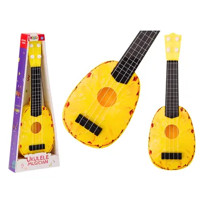 mamido Dětské ukulele mini kytara 4 struny ananasový motiv žlutá 15″