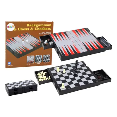 mamido Sada her 3v1 Magnetická deska Šachy Dáma Backgammon