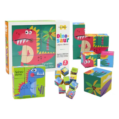 mamido Edukační puzzle 6v1 skládačka kostky 6 obrázků dinosauři 9 dílů