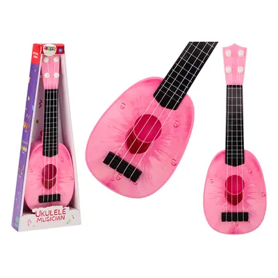 mamido Ukulele pro děti Mini kytara 4 struny s motivem broskve růžová 15″