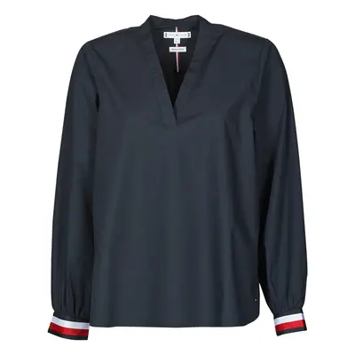 Tommy Hilfiger ORG CO V-NK CUFF STP BLOUSE LS Modrá