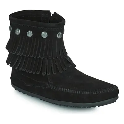 Minnetonka DOUBLE FRINGE SIDE ZIP BOOT Černá