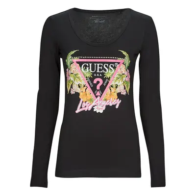 Guess LS SN TRIANGLE FLOWERS TEE Černá