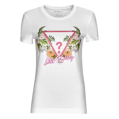 Guess SS CN TRIANGLE FLOWERS TEE Bílá