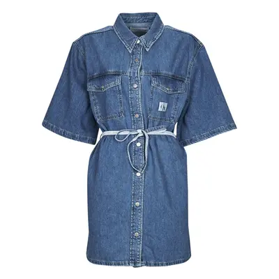 Calvin Klein Jeans UTILITY BELTED SHIRT DRESS Modrá