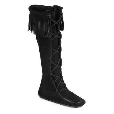 Minnetonka FRONT LACE HARDSOLE KNEE HI BOOT Černá